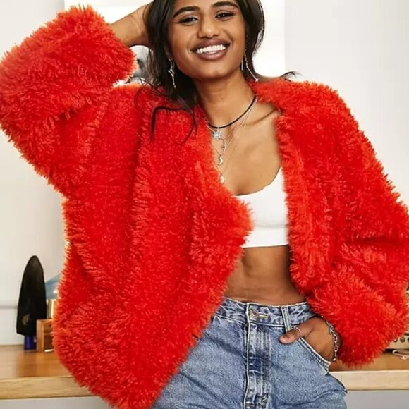 NWT Free People burnt orange red faux fur teddy jacket, XS - Picture 12 of 16